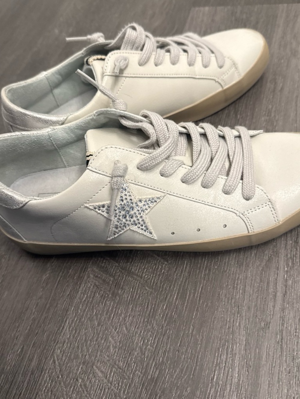 ShuShop White Sneakers with Silver Star Accent
